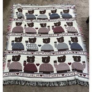Goodwin Weavers Vintage Teddy Bear ABC's Throw Cotton 50X60 Made in USA